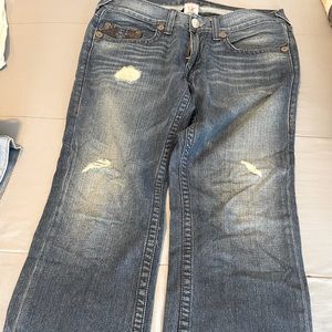 MEN’S TRUE RELIGION DENIM JEANS W/DARK BRIWN STITCH DETAIL 36 WAIST